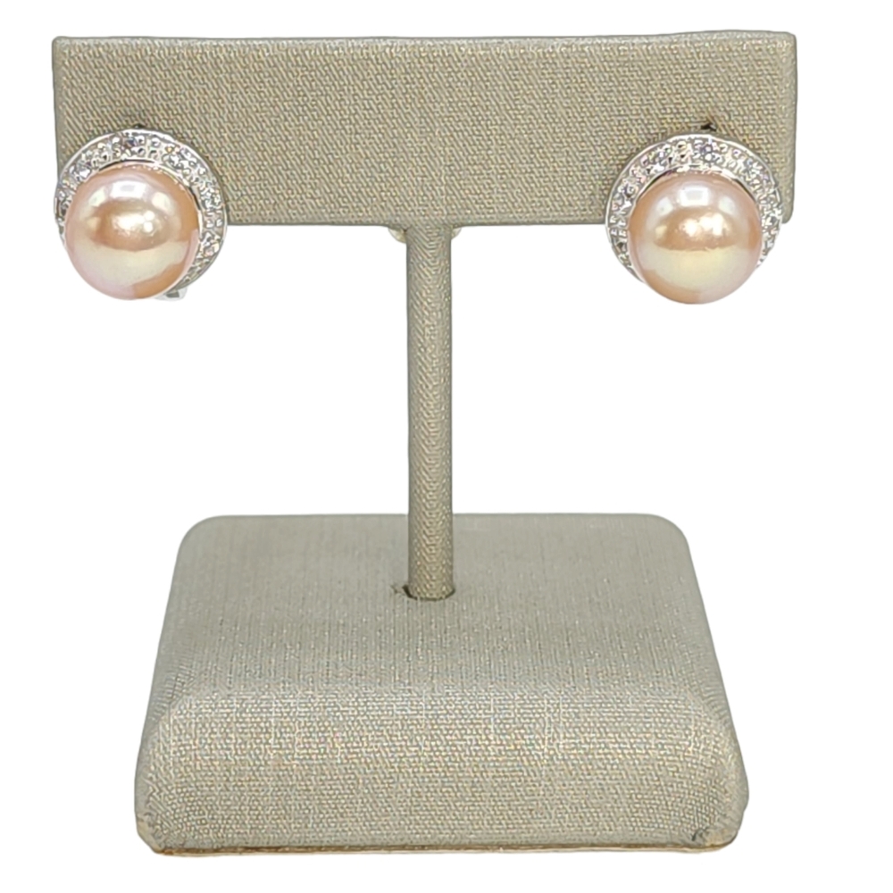 Sterling Silver Button‎ Cultured Lavender Freshwater Pearl Leverback Earrings